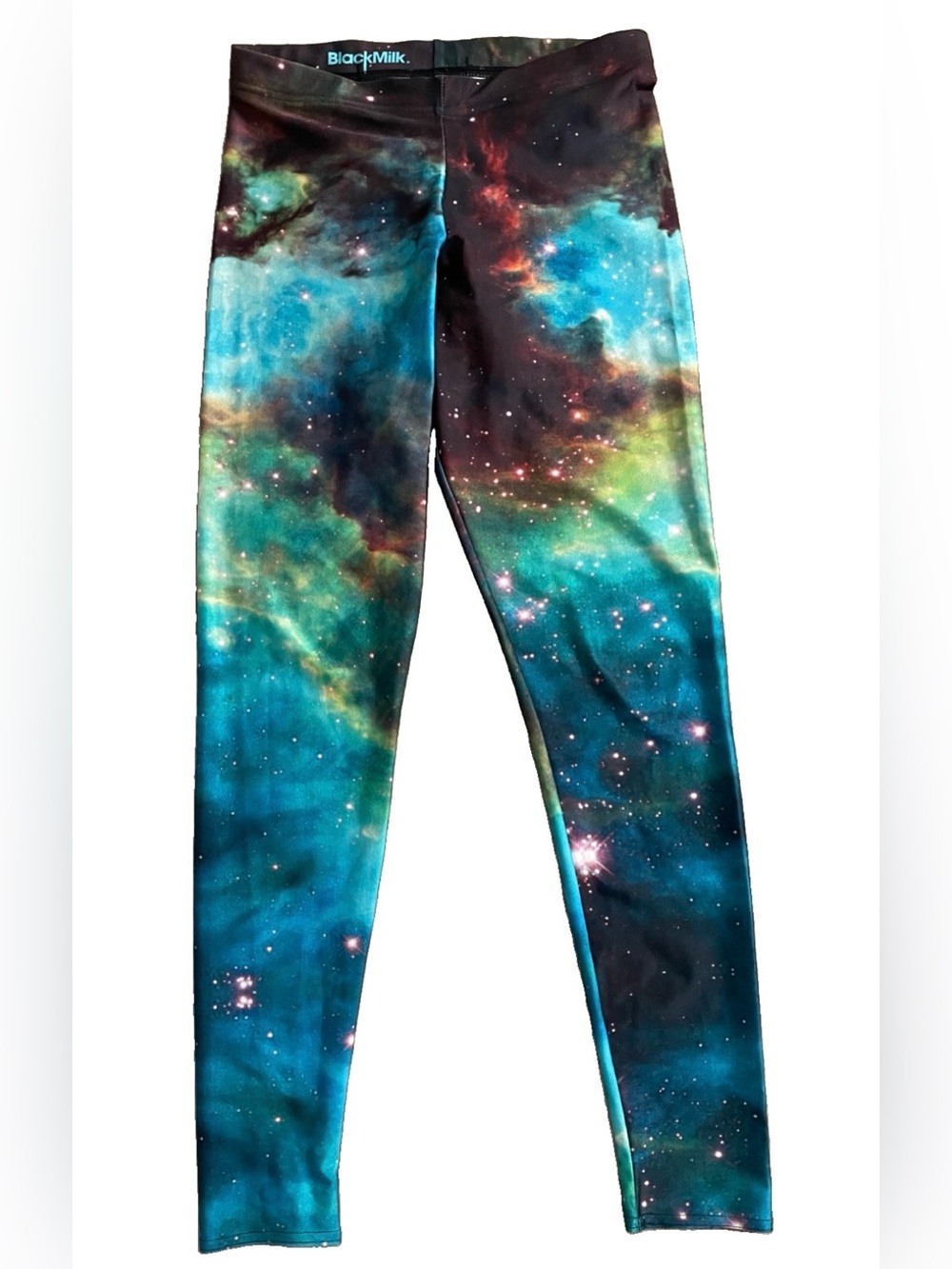 BlackMilk Australia Blue Green Galaxy Space Print Athletic Leggings Athleisure L
